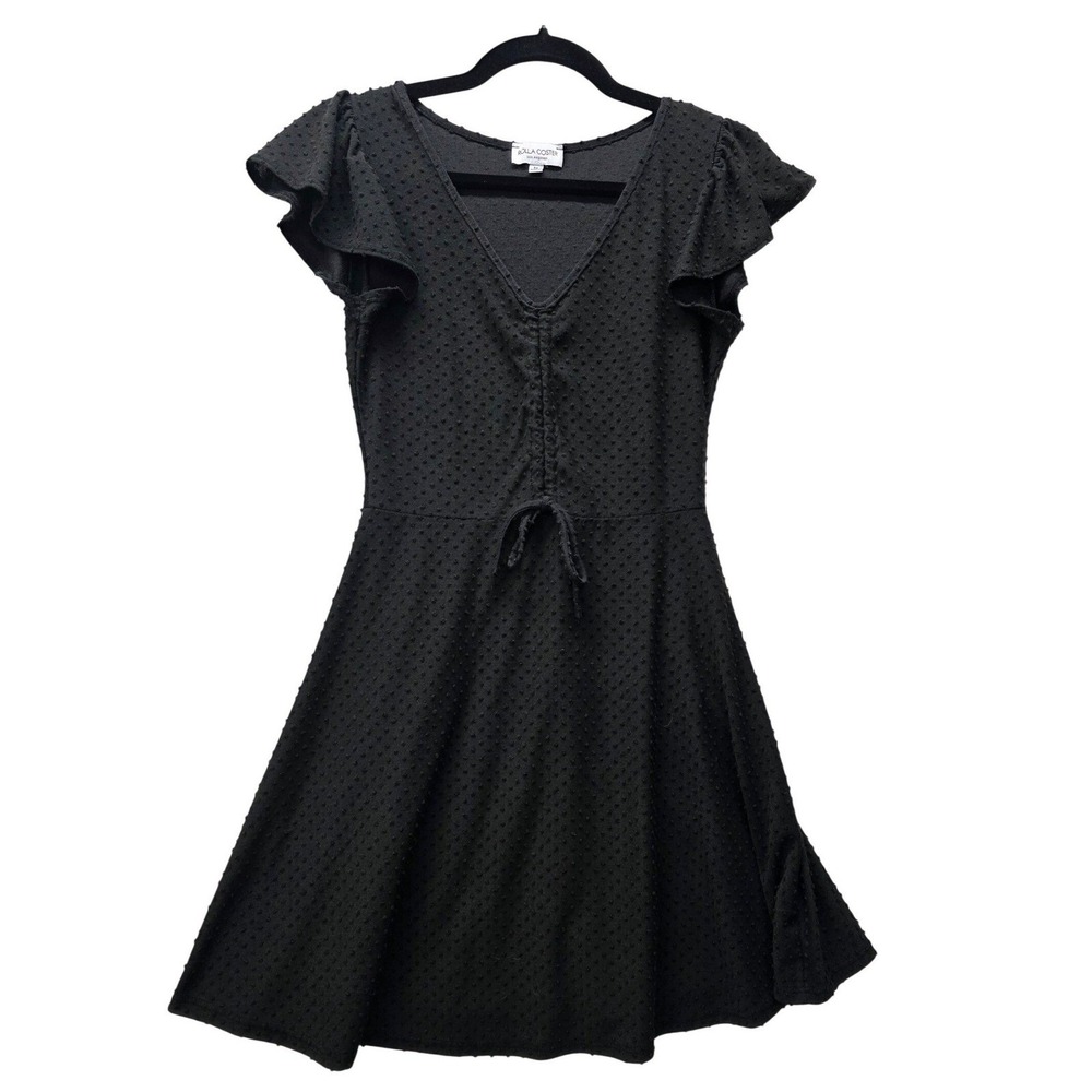 Rolla Coster Los Angeles Black Swiss Dot Witchy Goth Romantic Med Ruffle Sleeve‎
